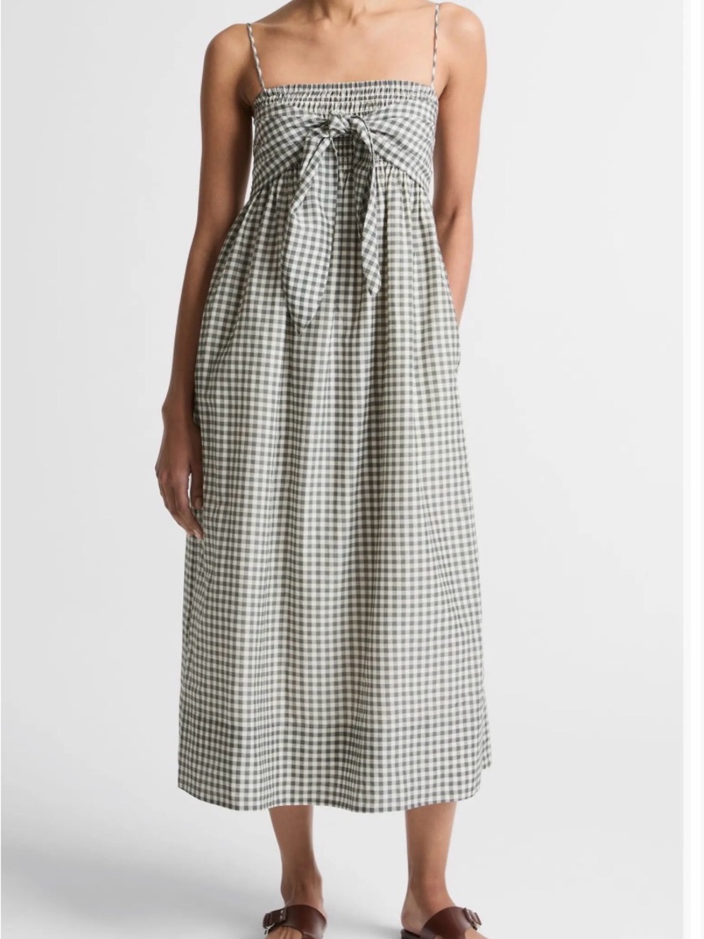 Vince Green and White Gingham Smocked Top - Picture 5 of 9